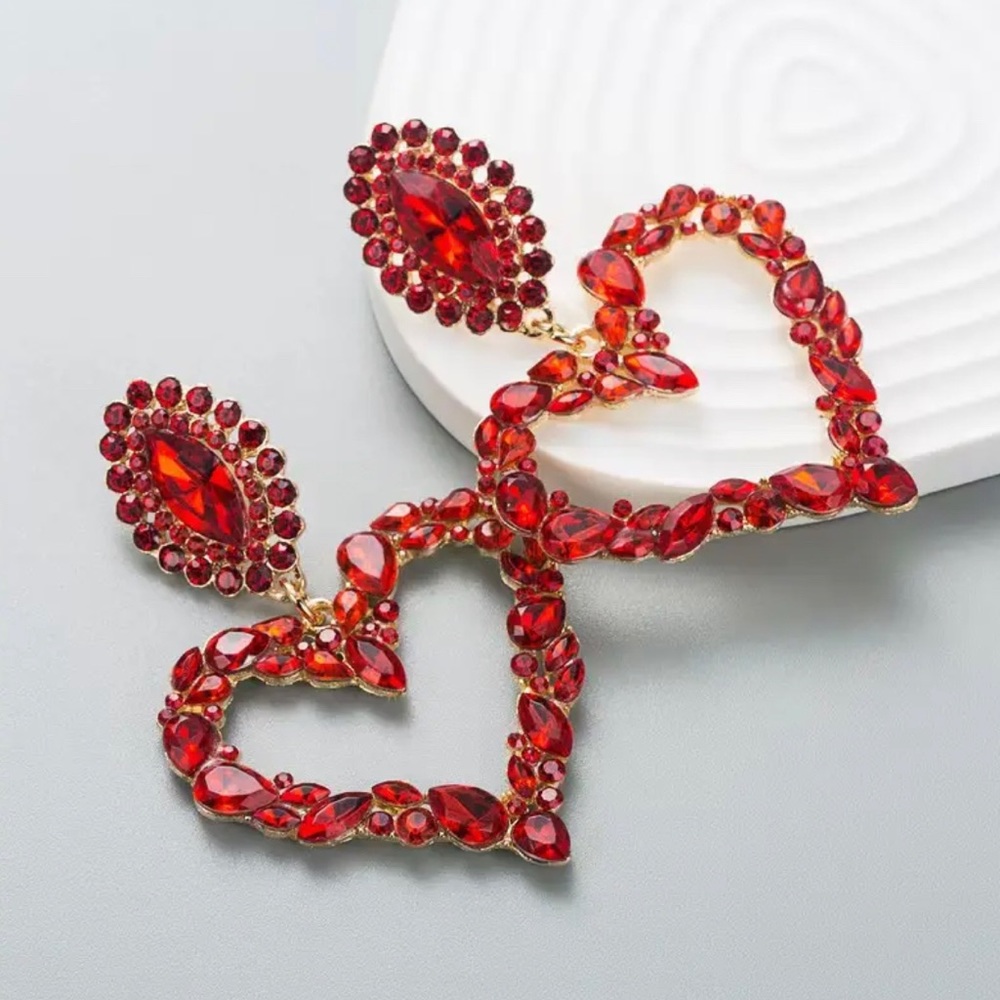 Red heart rhinestone earrings fashion jewelry